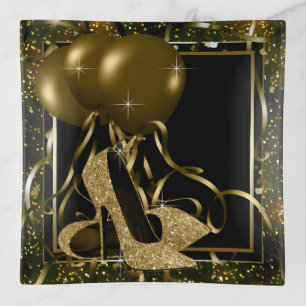 Womans Black Gold High Heel Shoe Trinket Dish