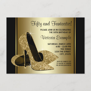 Womans Black Gold High Heels Birthday Party Invitation