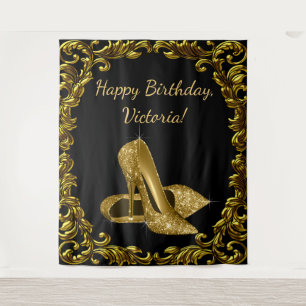 Womans Black Gold Shoe Birthday Party XL Backdrop