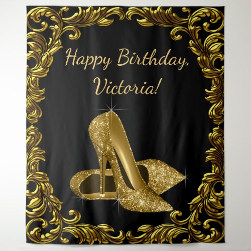 Womans Black Gold Shoe Birthday Party XL Backdrop