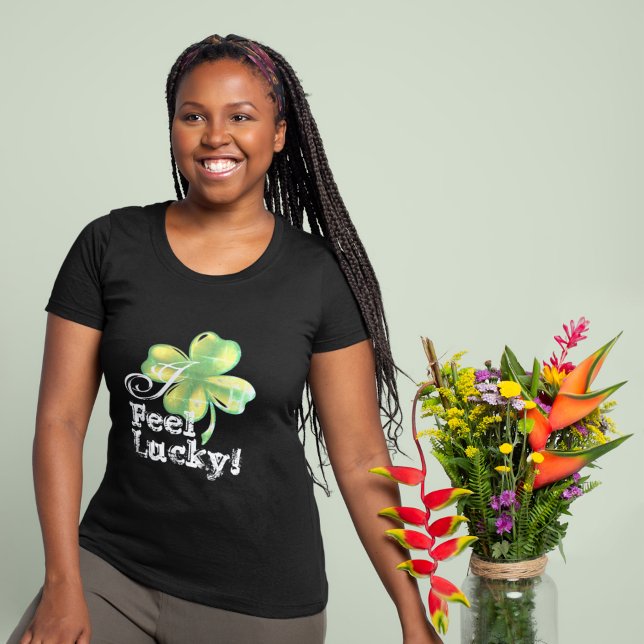 Woman's black, I feel lucky, Shamrock T-Shirt (Creator Uploaded)