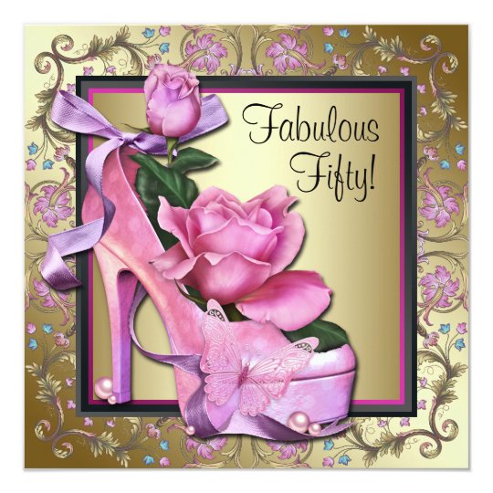 Womans Black Pink Gold 50th Birthday Party Invitation Zazzle Com