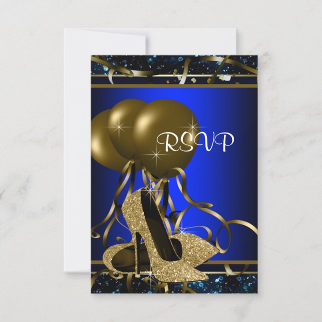 Womans Blue and Gold High Heel RSVP Card (Front)