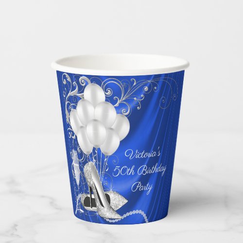 Womans Blue Silver Shoe Birthday Party Paper Cups