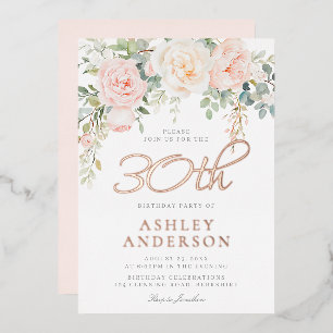 Womans Blush 30th Birthday Party Rose Gold Foil Invitation