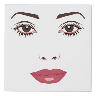 Womans Brown eyes red lipstick Face Art Faux Canvas Print