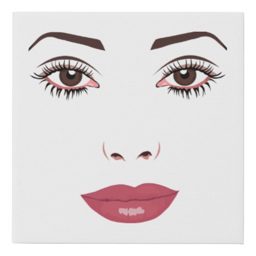 Womans Brown eyes red lipstick Face Art Faux Canvas Print