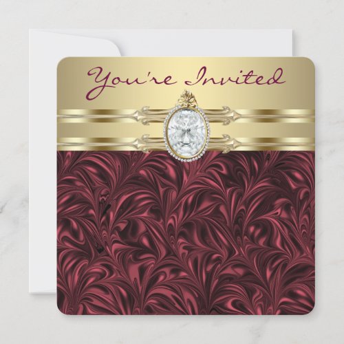 Burgundy Wine Gold Womans Birthday Party Custom Announcement