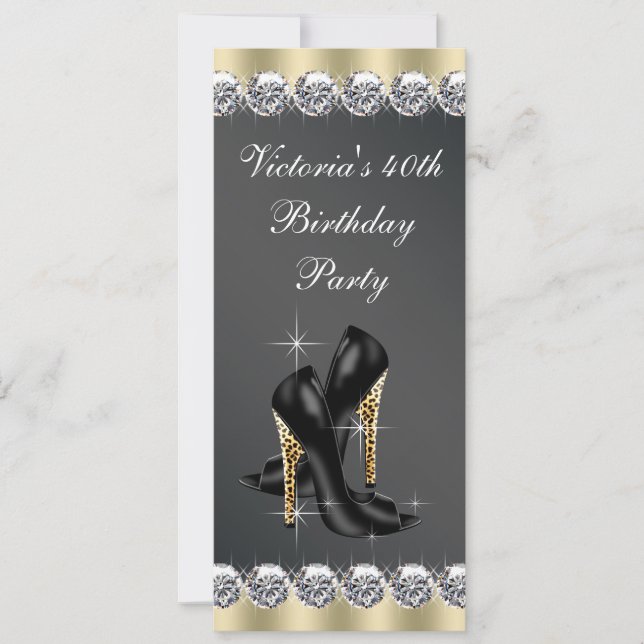Womans Chic Black 40th Birthday Party Invitation (Front)