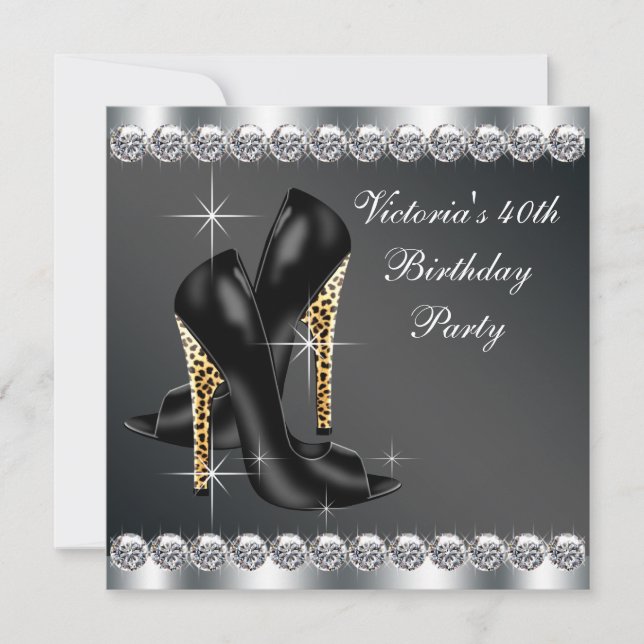 Womans Chic Black Birthday Party Invitation (Front)