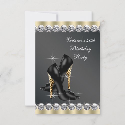 Womans Chic Black Birthday Party Invitation