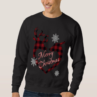 Woman's Christmas Plaid Kissing Deer Snowflakes Sweatshirt