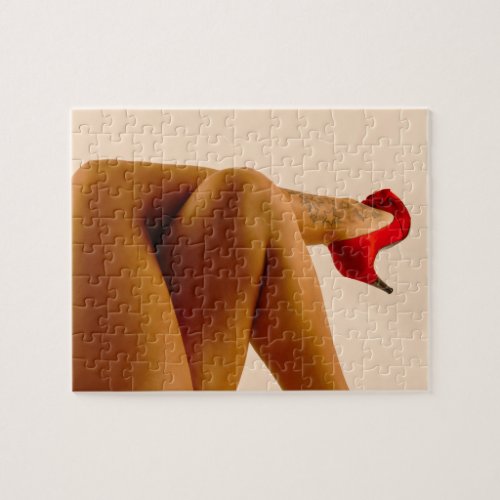 Womans Crossed Bare Legs with Red High Heels Jigsaw Puzzle