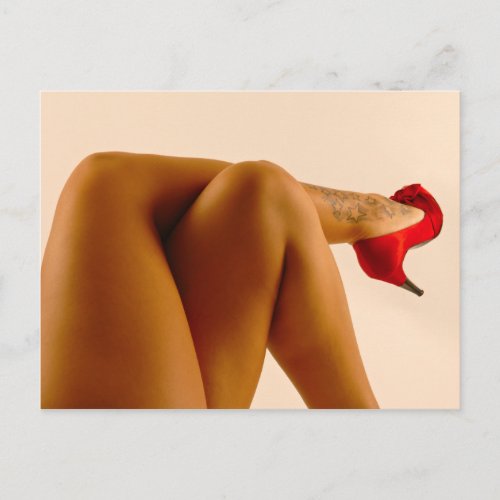 Womans Crossed Bare Legs with Red High Heels Postcard