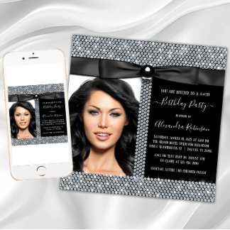 Womans Diamond Glam Photo Birthday Party Invitation