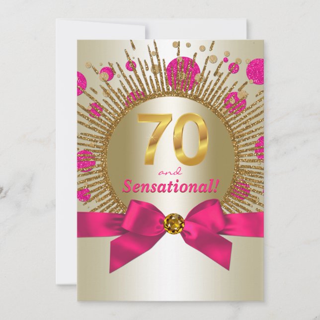 Womans Elegant 70th Birthday Party Fuchsia Gold Invitation (Front)