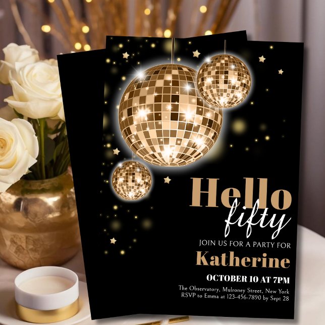 Woman's Elegant Black and Gold 50th Birthday  Invitation (Creator Uploaded)