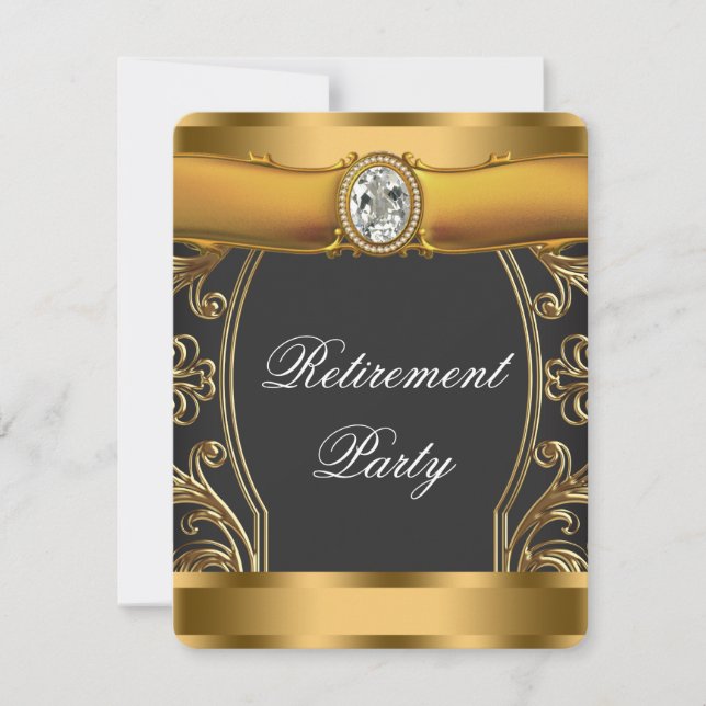 Womans Elegant Black and Gold Retirement Party Invitation (Front)