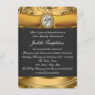 Womans Elegant Black and Gold Retirement Party Invitation