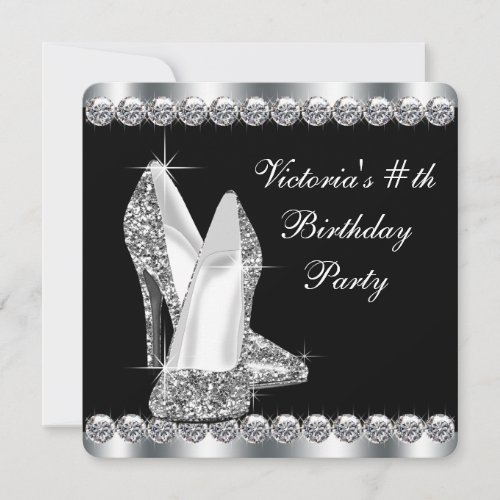 Womans Elegant Black Birthday Party Invitation