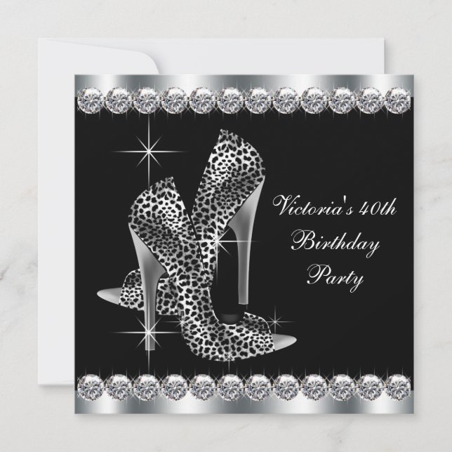 Womans Elegant Black Birthday Party Invitation (Front)
