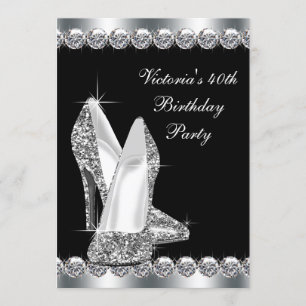 Womans Elegant Black Birthday Party Invitation