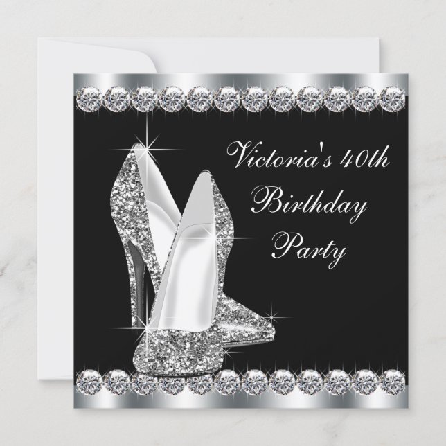 Womans Elegant Black Birthday Party Invitation (Front)