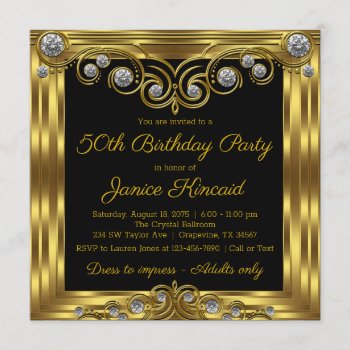Womans Elegant Black Gold Birthday Party Invitation by Pure_Elegance at Zazzle