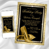 Womans Elegant Black Gold High Heel Birthday Party