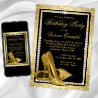 Womans Elegant Black Gold High Heel Shoe Birthday