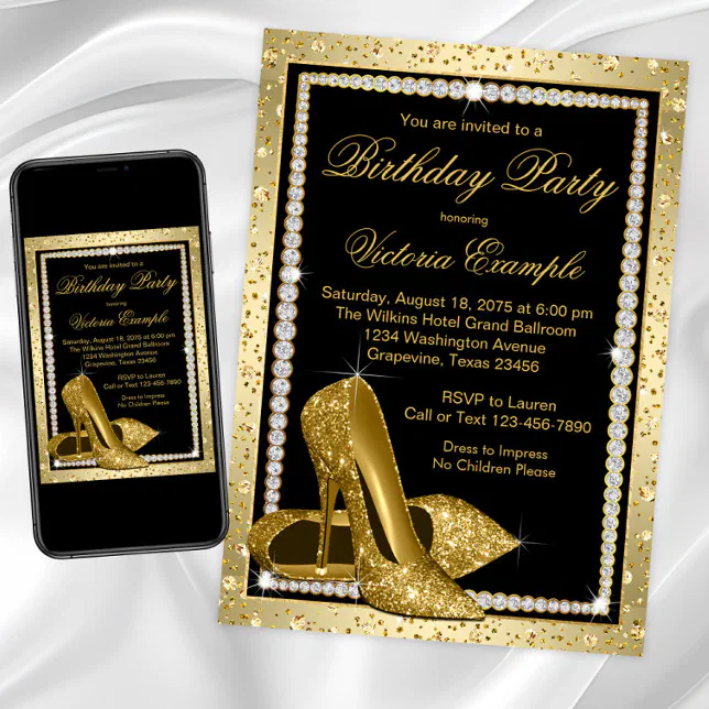dress to impress birthday invitation Silver Glitter Shoes Birthday Party Invitations