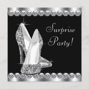 Womans Elegant Black Surprise Birthday Party Invitation
