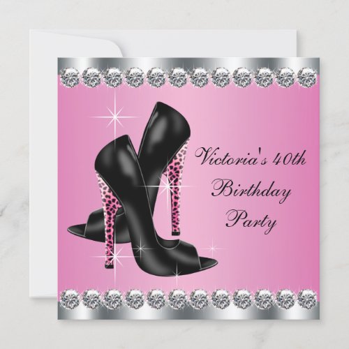 Womans Elegant Chic Pink Leopard Birthday Party Custom Announcement