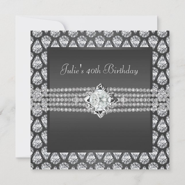 Womans Elegant Diamond Birthday Party Invitation (Front)