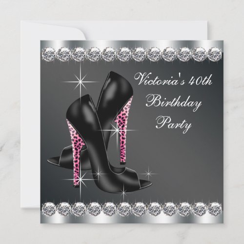 Womans Elegant Pink 40th Birthday Party Announcement