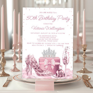 Womans Elegant Pink Any Number Birthday Party Invitation