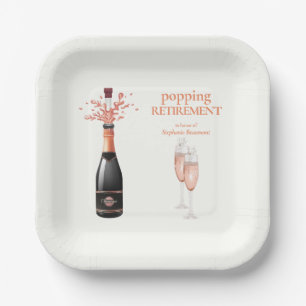 Woman's Elegant Popping Champagne Retirement Paper Plates