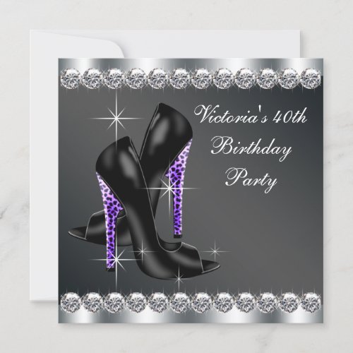 Womans Elegant Purple 40th Birthday Party Personalized Announcement