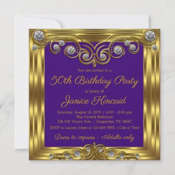 Womans Elegant Purple Gold Birthday Party Invitation | Zazzle