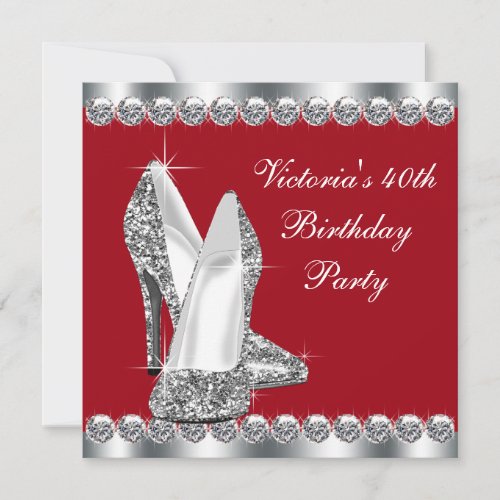 Womans Elegant Red 40th Birthday Party Announcement