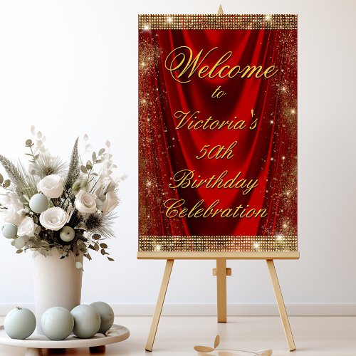 Womans Elegant Red Gold Birthday Party Welcome  Foam Board