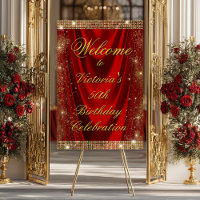 Womans Elegant Red Gold Birthday Party Welcome 