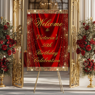 Womans Elegant Red Gold Birthday Party Welcome Foam Board
