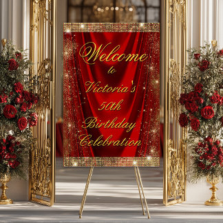 Womans Elegant Red Gold Birthday Party Welcome Foam Board