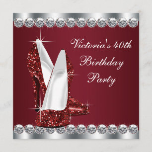 Womans Elegant Ruby Red Birthday Party Invitation