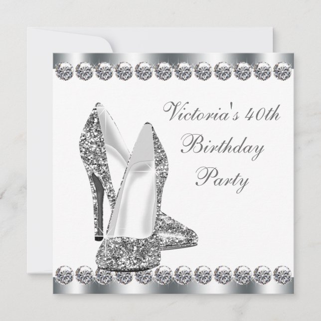 Womans Elegant White Birthday Party Invitation (Front)