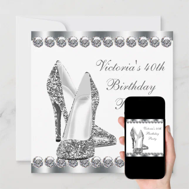 Womans Elegant White Birthday Party Invitation | Zazzle