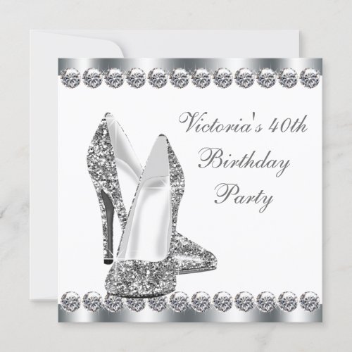 Womans Elegant Black 40th Birthday Party Personalized Announcements