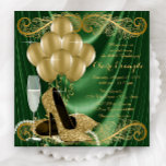 Womans Emerald Green And Gold Birthday Party Glam Invitation at Zazzle