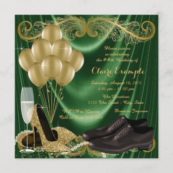 Womans Emerald Green Gold Shoe Birthday Party Invitation by Pure_Elegance at Zazzle